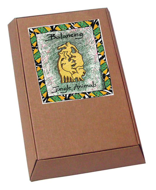 TARATA Balancing Jungle Animals - Natural (G) Hand made from farm forested timber, these fun puzzles will challenge your skills, dexterity and patience as you try and balance them. It's simply a matter of holding your tongue in the right place! Each set comes attractively gift boxed, with full instructions and a challenging configuration card showing about 20 of the literally 100's of possible ways of balancing each set, and for even more fun sets can be combined so you can make towers reaching the sky!