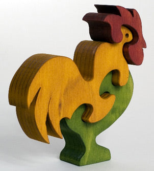 TARATA Rooster - Colour A beautiful puzzle for younger children.  Made from untreated NZ Pine & non-toxic colours